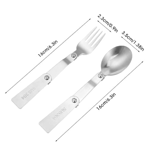 YUXIANLB 2pcs Foldable Fork and Spoon Set, Portable Folding Spoon and Fork Set with Two Plastic Storage Cases, Stainless Steel Metal Folding Spoon&Fork for Travel Camping Outdoors Picnic — view 2