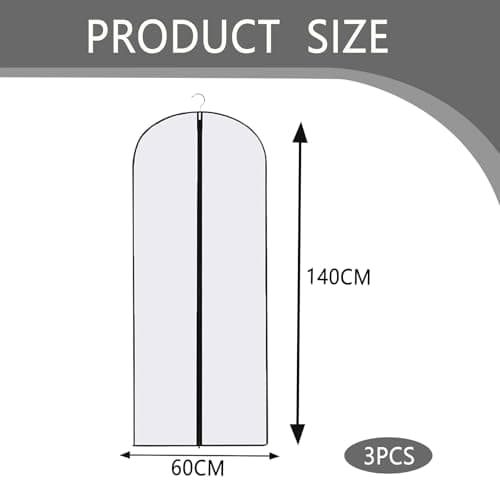 3PCS Dress Bags Covers Long, Full Length Garment Bags with Zipper, 60 x 140cm Dustproof Dress Covers for Women, Black Border Storage Solution for Seasonal Clothing and Travel — view 2