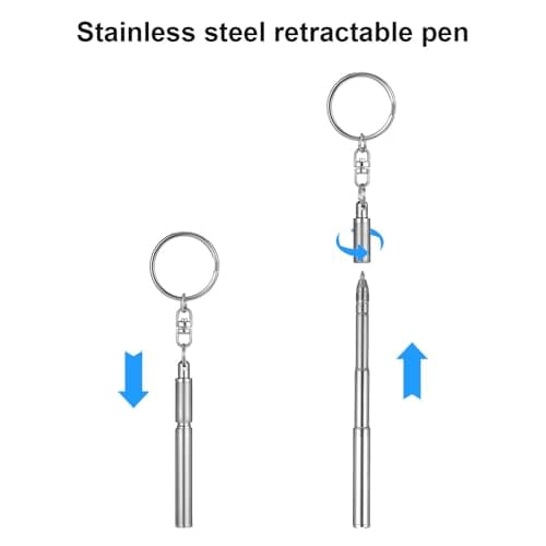 SEWOART Telescoping Pen Set and Portable Mini Pen Keychain Stainless Steel with Retractable Design with Refills for Travel and Back to School Decor — view 3