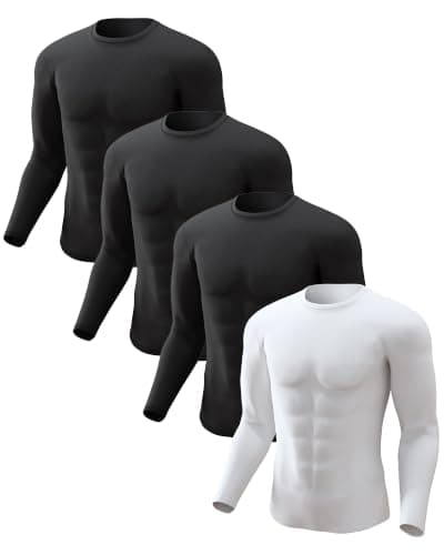 Men Thermal Long Sleeve Tops Crew Neck 4 Pack Black-Black-Black-White L