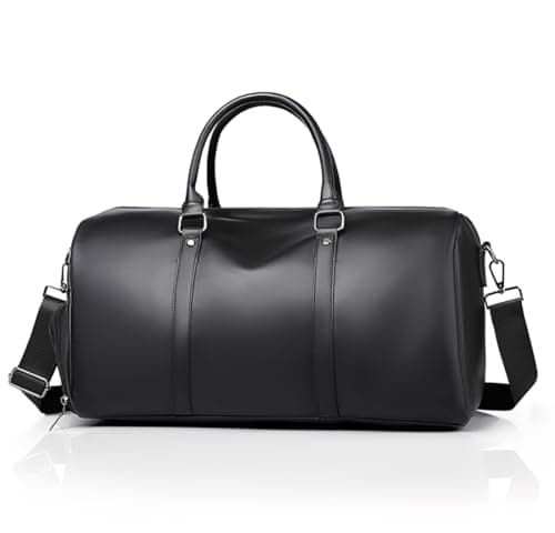 Ryanair Cabin Bag 40x20x25 Underseat Travel Duffel Bag, Leather Hand Luggage Bag Overnight Weekend Bag with Shoes Compartment & Wet Pocket, BlackA