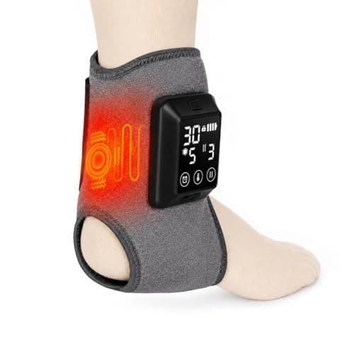 Cordless Heated Foot Ankle Pad with Massage, 4000mAh Rechargeable Heated Ankle Brace with 6 Heat Levels 6 Vibration Modes 6 Time Settings, Adjustable Portable Foot Heat Wrap for Athletes Elderly