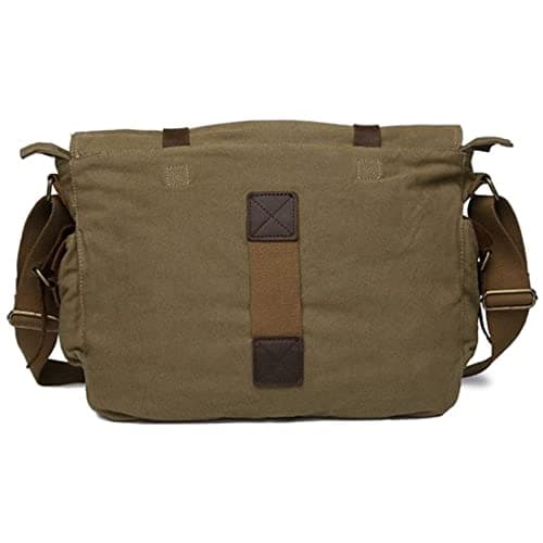 Canvas Messenger Bag, Vintage Leather Trim, Army Green, 32cm Water Bottle — view 6