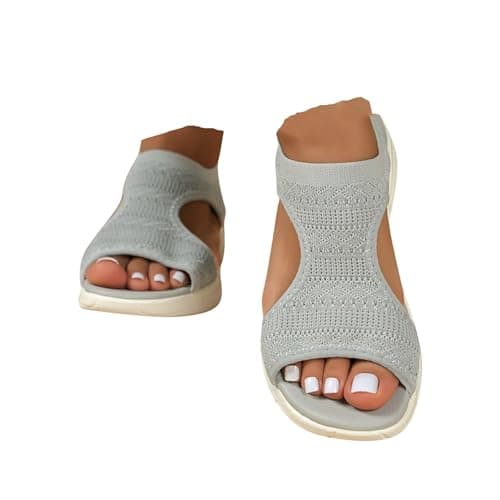 Sandals for Women Orthopedic, Sandals with Arch Support Summer Slip on Ladies Wedge Slingback Walking Slip on Platform Shoes Casual Beach Slingback Comfy Washable Slide Sport Shoes, 5 Grey