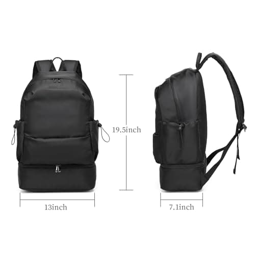 seyfocnia Gym Backpack for Men, Waterproof Travel Backpack with Shoe Compartment, Lightweight Sports Gym Bag, Dark Black, 20 — view 5