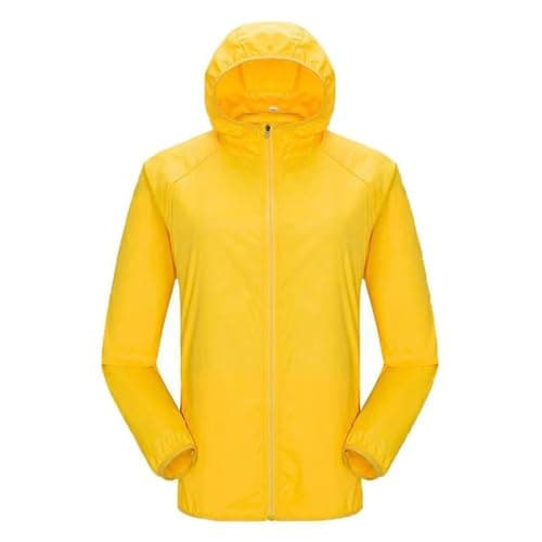 Women's Packable Lightweight Waterproof Jacket With Pocket Hooded Mens Raincoat in a Bag Sun Protection Windproof Outdoor Raincoats Breathable Shell Jacket for Travelling, Camping, (Z3-Yellow, S)