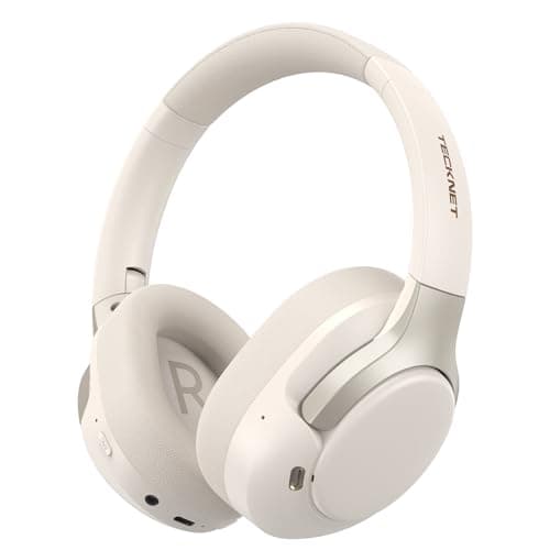 TECKNET Active Noise Cancelling Headphones, wireless headphones bluetooth 6.0, 70H Playtime and 6 EQ Music Modes with 3.5mm Cord, over ear headphones wireless & Wired for Home Travel Office, White