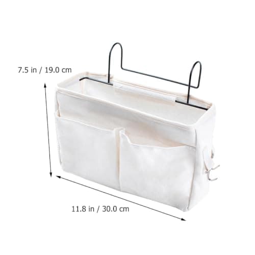 Hanging Storage Bag White Cotton Linen Dormitory Bedside Organizer — view 2