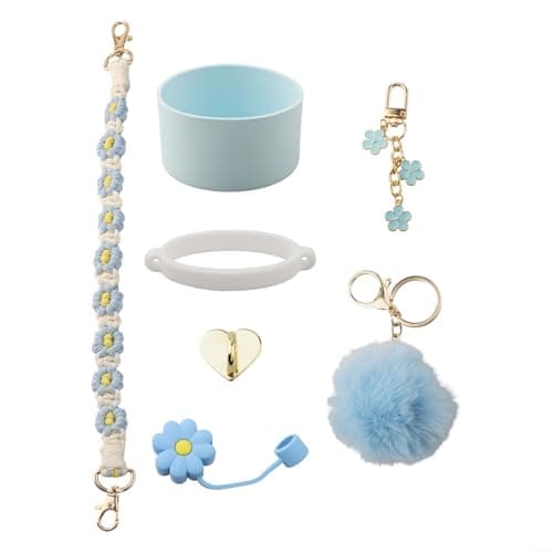 Silicone Cup Chain Accessories 7PCS for 30oz and 40oz Hydration Bottles with Hand Strap and Wool Ball Pendant for Secure Handling (blue) — view 2