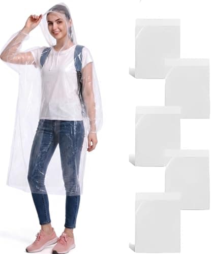 NAYEZH Rain Ponchos for Adults, 5‑Pack Disposable Clear Rainwear with Hood