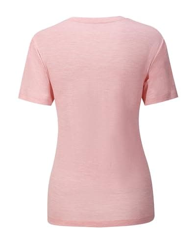 MERIGREENY Women's 100% Merino Wool T-Shirt, V Neck Lightweight Moisture-Wicking Athletic Base Layer Tops for Running, Pink, S — view 4