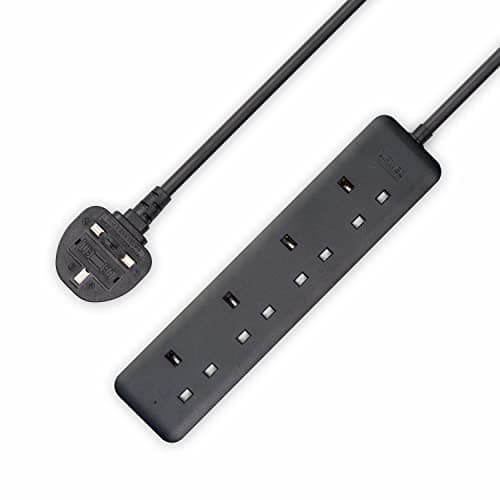 4 Way Extension Lead 1 Metre Compact Cable 13A 3250W Heavy Duty Power Strip with Fire-Retardant Sockets for Home, Office, Study & Travel