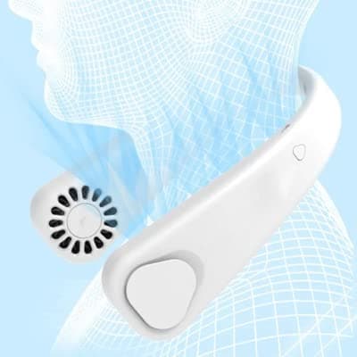 Portable Neck Fan Hands-Free Bladeless USB Rechargeable Hanging Wireless with 3 Speeds Personal Cooling Fan for Women Travel Outdoor White — view 6