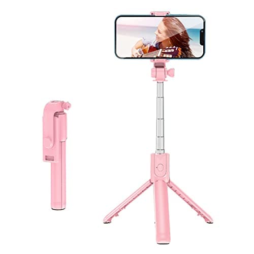 Domary Tripod Selfie Stick Portable Stainless Steel 360° Rotating Telescopic for Travel Remote Control 27.6in (Pink) — view 6