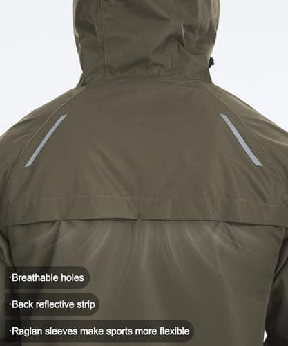 Huayuzh Mens Waterproof Jackets Men's Outdoor Rain Jacket Lightweight Coat Packable Windproof Softshell Hiking Fishing Army Green 2XL — view 4