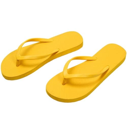 Jhebeks Yellow Flip Flops Womens Uk Flat Lightweight Slim Sandals Non Slip Flip Flops Comfortable Summer Beach Walking Cushion Sandals Slip On Indoor Outdoor for Shower Bathroom Size 6.5 — view 6