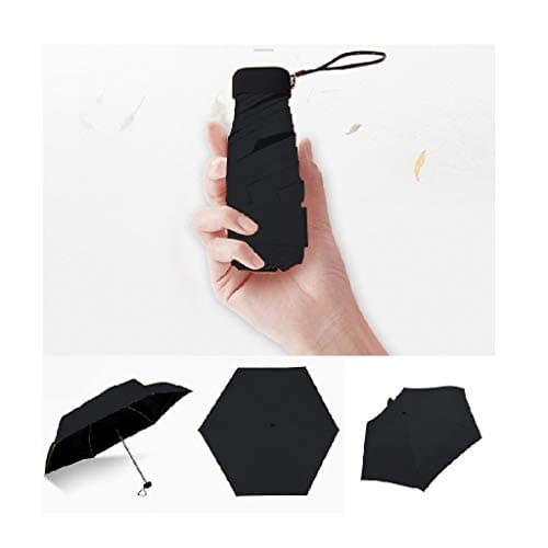 Xianbao Small Mini Portable 5-Folding Slim Pocket Flat Umbrella, Travel Mini Umbrella, Sun Rain - Compact Portable Lightweight Small and Compact for Pocket (Black)