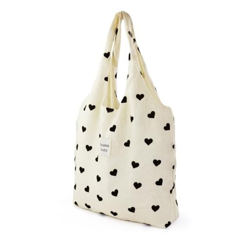 WisePoint Cute Tote Bag, Sparkling Lightweight Foldable Tote Bag with Inner Pocket, 20L Heart Print Soft Summer Beach Bag for Travel, Shopping (White)