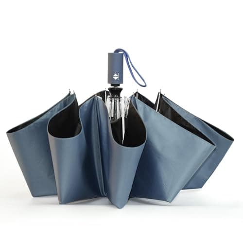 SY COMPACT Automatic Windproof Umbrellas Travel Strong Umbrella for Rain and Sun Protection Small Umbrella UV Blocking for Women and Men (Navy Blue)