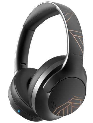 PowerLocus Bluetooth Headphones Over Ear, 50 Hours Playtime, 4 EQ Modes, Foldable Wireless Headphones with Microphone, HiFi Stereo, Lightweight & Wired Mode for Phone/Travel/PC (Black Gold)