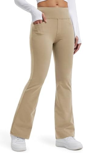 Libin Womens Fleece Lined Flared Leggings Thermal Trousers 31,Khaki S