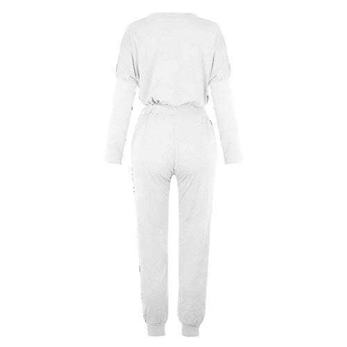 Travel Outfit Airport Set Women Petite Two-Piece Loungewear Set, Long Sleeve Casual Tracksuit, Solid Colour, Drawstring Jogger Pants with Pockets Round Neck Top Pullover for Workout 2026 (White, M) — view 5