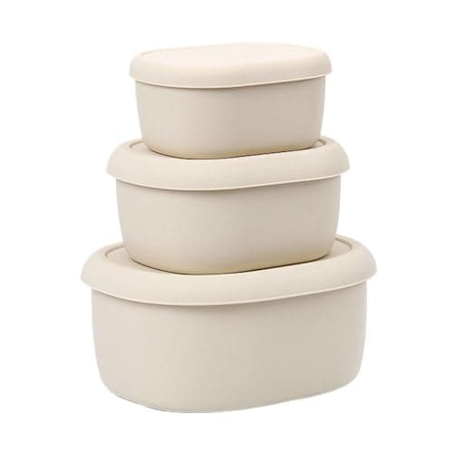Silicone Collapsible Lunch Box Set,3 Sizes with Portion Control Mark(White)