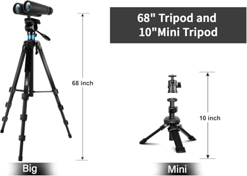 Binocular and Spotting Scope Tripod, 173 cm and 25 cm Mini Aluminum Tripod, with Binoculars Adapter and 2 QR Plates and Phone/ipda Holder, Compatible with Binoculars/Spotting Scope/Camera/Phone/ipda — view 2