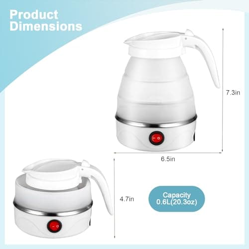 OXNSHEJW Foldable Electric Kettle, Mini Travel Kettle, 600ML Silicone Collapsible Kettle, Electric Tea Coffee Maker Portable Travel Kettles with Separable Power Cord for Outdoor Hiking Camping (White) — view 6