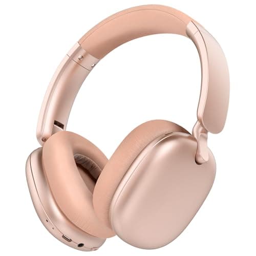RORSOU C6 Active Noise Cancelling Headphones, Wireless Over Ear Bluetooth Headphones, 60H Playtime, Lightweight Folding Deep Bass Comfort Fit Ear Cups Headset with Mic for iPad/Travel/PC Rose Gold