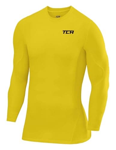 TCA Mens Pro Performance Compression Shirt Long Sleeve Top Compression Tops for Men Base Layers Men - Sonic Yellow, M