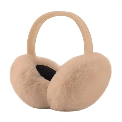 IHCEMIH Ear Muffs, Women Earmuffs Winter Accessories Fluffy Plush Foldable Adults Outdoor Thermal Ear Warmer Skiing Running Ears Covers Protector from Wind Cold Fashion Gift for Girls Ladies Beige