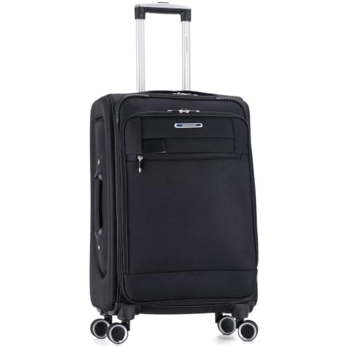 Aerostar Medium 26” Lightweight Softshell Expandable Suitcase, Integrated Combination Lock, 4 Wheels Check in Luggage for 15 to 20kg (Black, 77 litres)