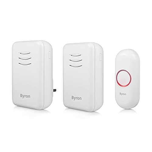 Byron Wireless Doorbell Set, Portable Battery-powered Chime & Plug-In Chime, 150m Range in open field, 16 Melodies, DBY-22314UK