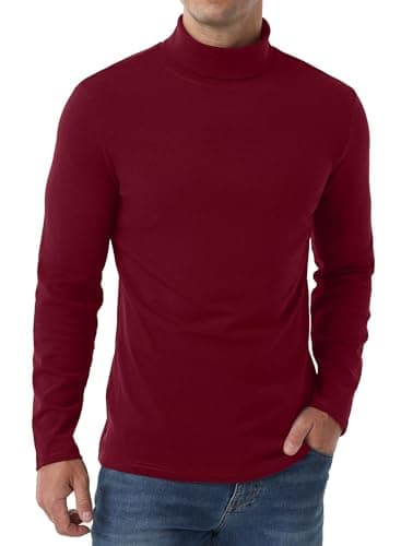 Hisir Men's Thermal Top, Long Sleeve Cotton Roll Neck Base, Burgundy, S — view 4