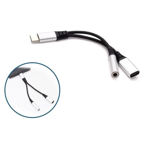 AJPARTS UK USB-C to 3.5mm Jack + Charging Splitter Cable – Short Adapter for Headphones + Power – Ideal for Travel, Car, Work & Gaming – 13.5cm SILVER (2 Pack) — view 2