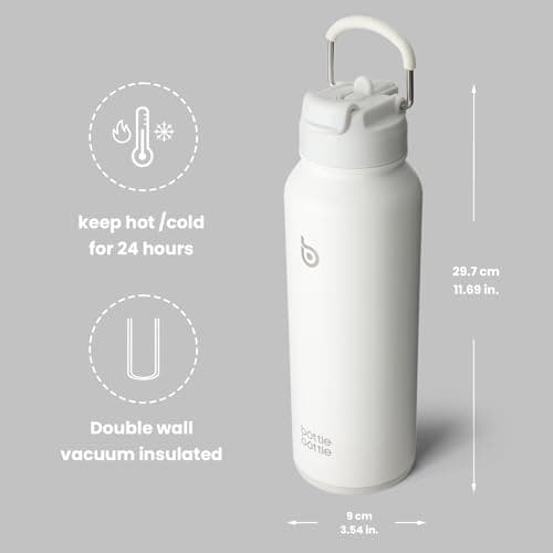BOTTLE BOTTLE Insulated Water Bottle with Straw 1180ml(40oz) Sports Stainless Steel Water Bottles with Handle Lid Outdoors Drink Flask for Pills (white) — view 5