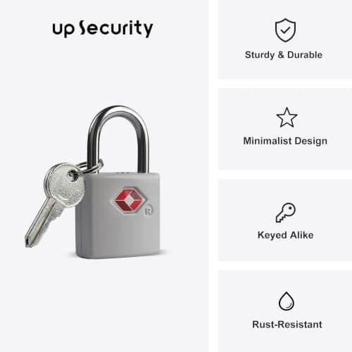 UP Security TSA Locks for Luggage with Keys, Luggage Locks TSA Approved 4 Pack, International Travel Essentials, Small Padlock with Key, Mini Padlock for Suitcase, Backpack, Gray, Compact Minimalist — view 2