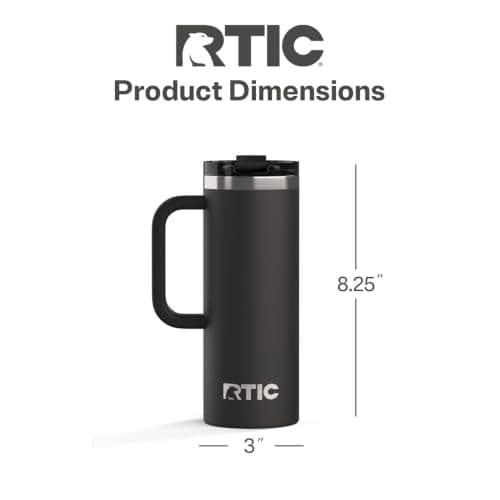 RTIC 20oz Road Trip Travel Mug with Lid and Handle, Ceramic Lined, Insulated, Stainless Steel, Metal, Double Wall Vacuum-Insulation, Portable Coffee, Tea Cup for Hot and Cold Drink, Black — view 4