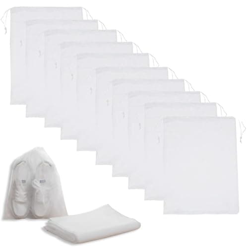 10Pcs Travel Shoe Bags Non-Woven Fabric Disposable Drawstring Shoe Covers for Sneaker Cross Trainer Tote Handbags Purses Running Shoes