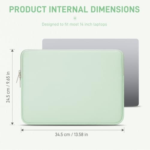 RAINYEAR 14 Inch Laptop Sleeve Premium Artificial Leather Case, Green — view 6