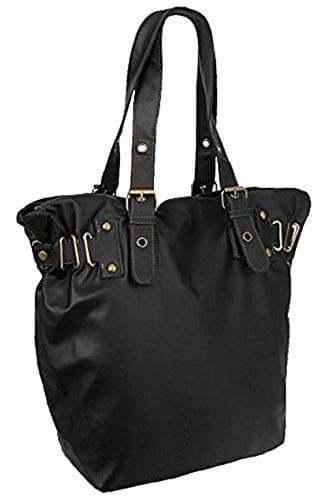 Women's Large Twin Handled Shoulder Bag|Genuine Soft Faux Leather Stitched Grab bag|Zipped back Pocket, Business Satchel Mobile Phone Shoulder Bag|Fashionable & Affordable Travel Purse, Sebago Black