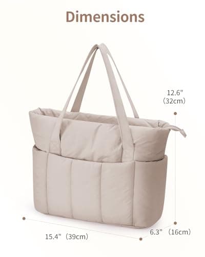 Narwey Work Tote Bags for Women, Large Puffer Teacher Laptop Tote Bag with Zip, Ladies Handbags Shoulder Bag for School College Shopping Work Travel Gym Beach (Khaki) — view 6