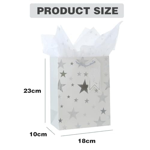 6Pack Medium Gift Bags with Tissue Paper,Silver,18×23×10CM — view 2