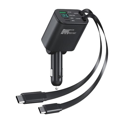 88W Retractable Car Charger - 12V Cigarette lighter Adapter with USB C Cables, Fast Charging for iPhone 17/16/15/14/13/12/11/xr/Google/Samsung/iPad, Car Accessories Practical Gifts for Men Dad Husband