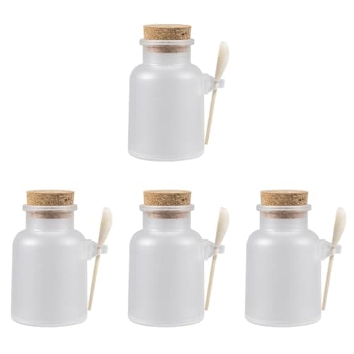 HEANUJJ Refillable Jars and Skincare Sub-packaging with Cork Lids 4 Sets and Wooden Spoons, 200g Matte Sealed Storage Bottles Sample Toiletries Containers for Travel