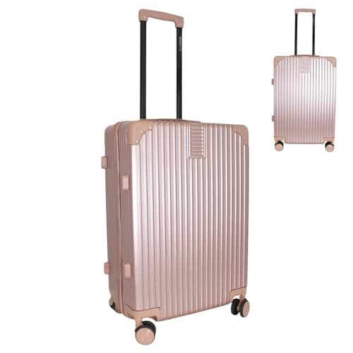 Bordlite 24 Inch Medium Suitcase (65x41x25cm) Lightweight ABS Hard Shell Checked Luggage – Durable Travel Case with 360 Spinner Wheels, Telescopic Handle & Combination Lock – Rose Gold
