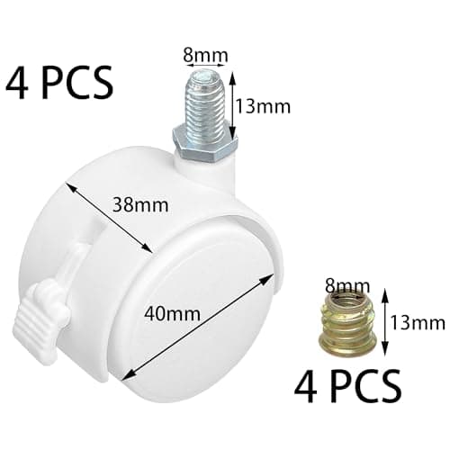 4 PCS Swivel Universal Casters Wheels with Brakes,Furniture Castor (White) — view 4