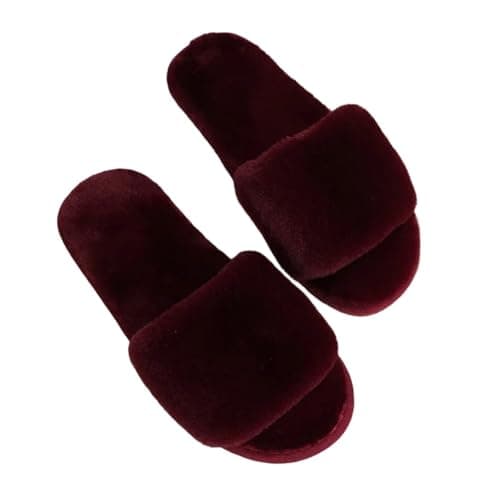MTKSFDC Open Toe Slippers Women Winter Women Winter House Slippers Non-Slip Casual Indoor Flats Floor Shoes Ladies Flip Flops Warm Shoes Solid Colors Ladies Slider Slippers(Burgundy,38-39)