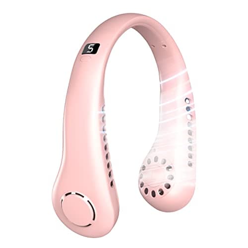 Deyaah Portable Neck Fan, 3000mAh Neck Fan 360° Bladeless Cooling Personal Fan Rechargeable Hand-free Fan with 5 Speeds for Travel, Outdoor, Home, Office, School, Camping (Pink) — view 2